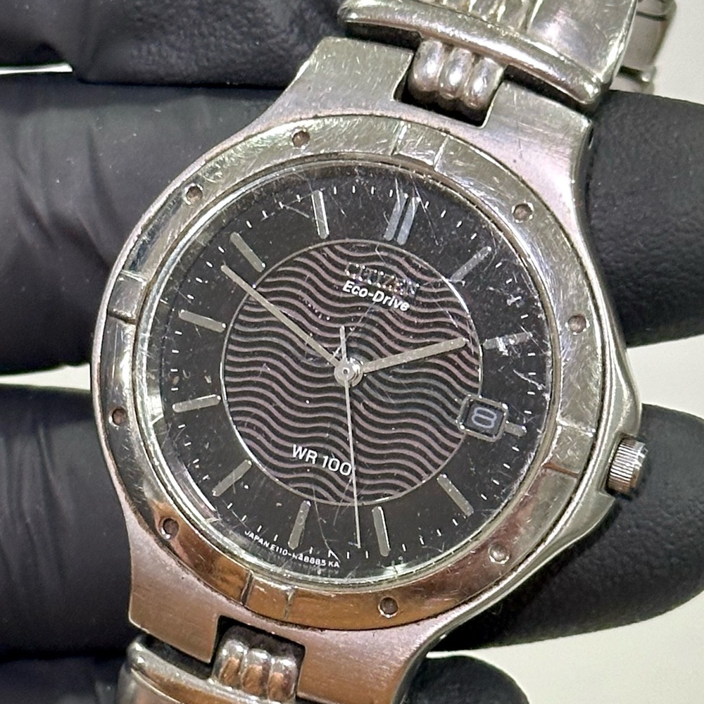Citizen Eco-Drive A119-H08622 Black Dial Date Silver Stainless Steel 37mm Watch